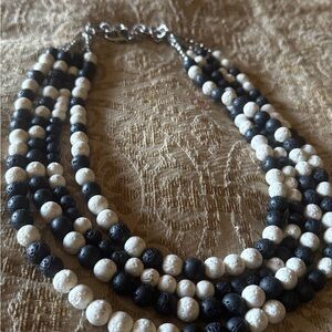 Classic Black & White Multi-Strand Beaded Necklace - Timeless Contrast
